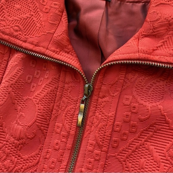 Juliana Collezione Textured Print Collared Zip Jacket Burnt Red-Orange Size 10 - Picture 4 of 6